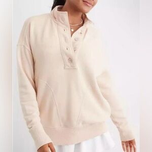 Aerie Oatmeal Quarter Button Collar Sweatshirt - Size M